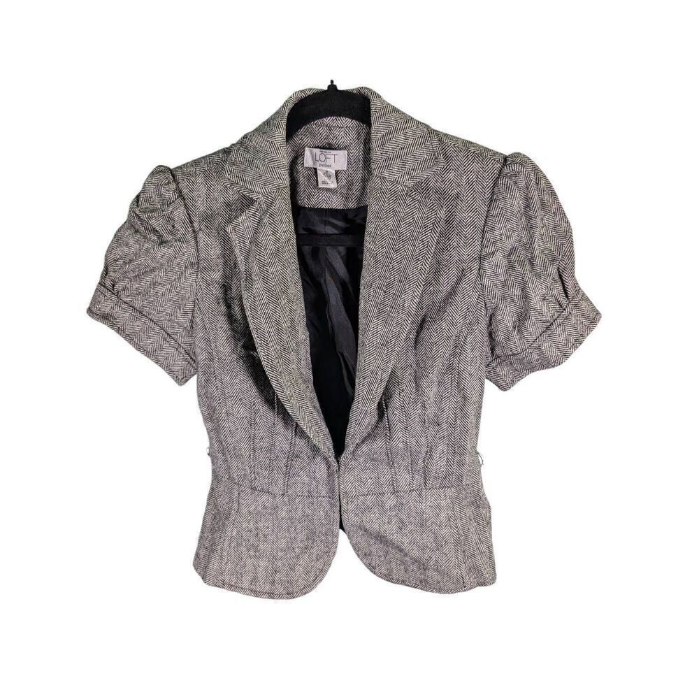 ANN TAYLOR LOFT Herringbone Blazer Wool Silk Blend Dark Academia Petite 2